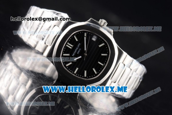 Patek Philippe Nautilus Jumbo Swiss ETA 2824 Automatic Stainless Steel Case/Bracelet with Black Dial and Stick Markers (BP) - Click Image to Close